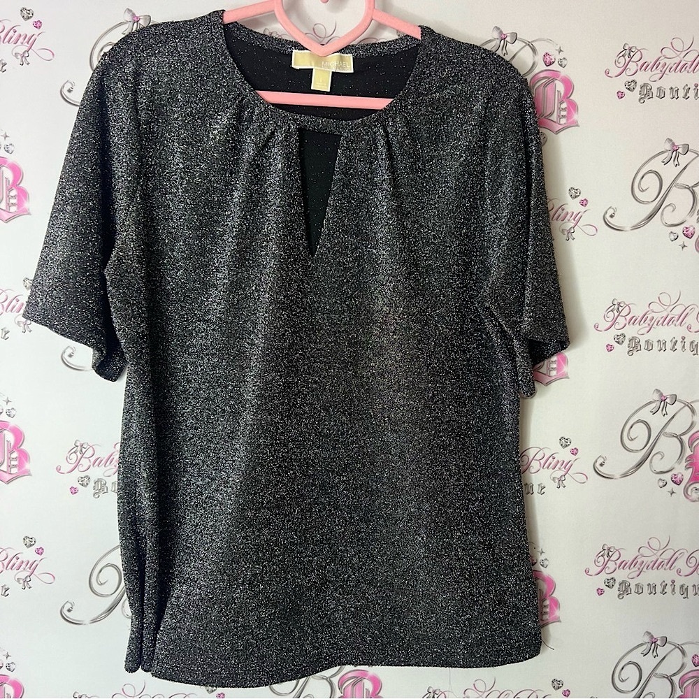 Michael Kors sparkly Gray Blouse with Keyhole Detail